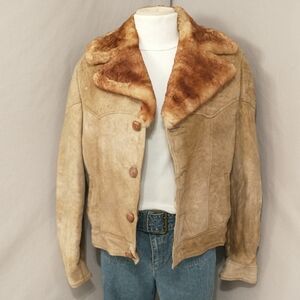 Vintage USA Made Shearling Jacket Suede Leather Wool Fur Inner Warm Authentic 42